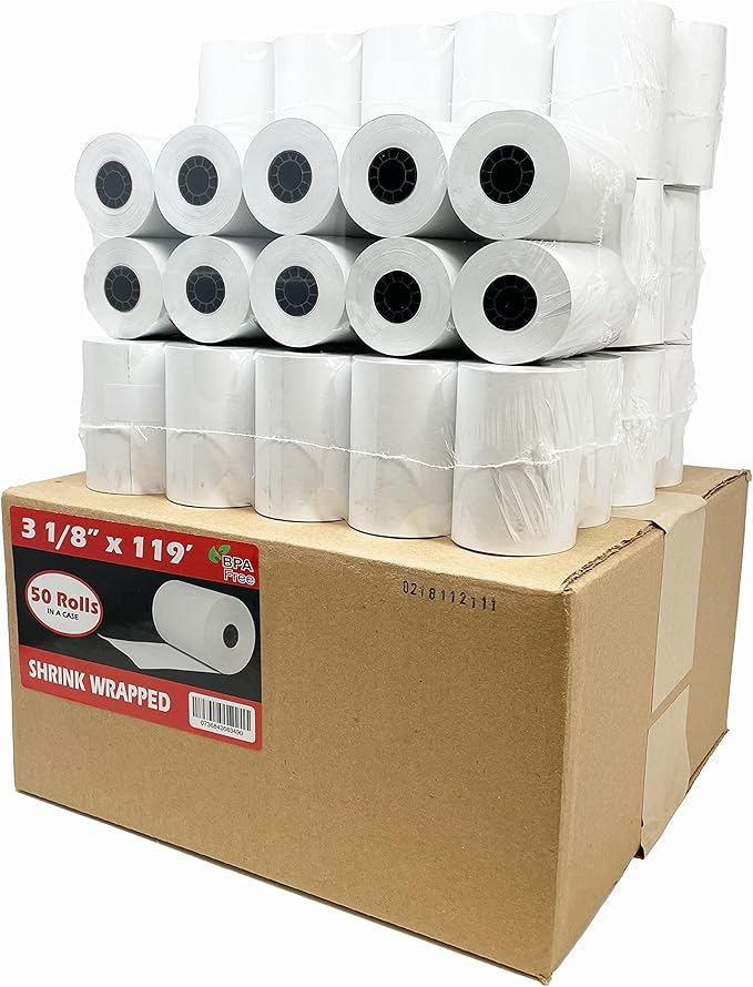 (1000 Rolls) 3 1/8 x 119 ft Thermal (48 GSM Paper thickness - Premium Quality German Paper) Paper Rolls BPA Free Cash Register Thermal Paper Rolls from BuyRegisterRolls