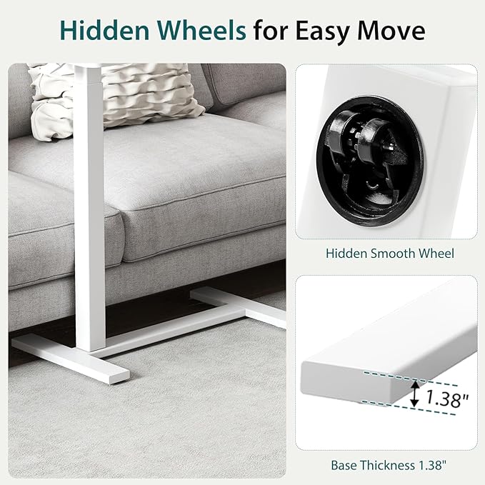 NEWBULIG Rolling Desk Adjustable Height, Small Standing Desks Rolling Table with Wheels, Portable Laptop Mobile Stand with Tiltable Desktop for Teacher Classroom Home Office, White