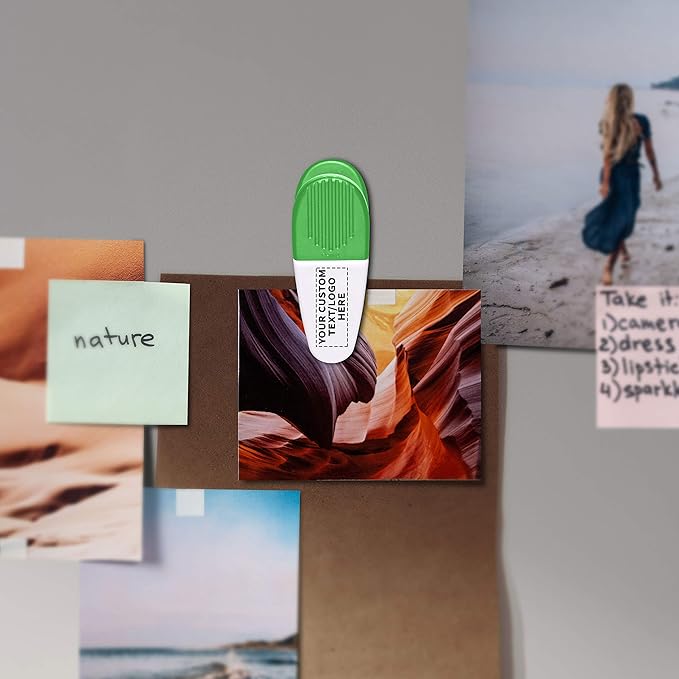 50 Magnetic Memo Holders Set - Customizable Text, Logo - Large Clip, Plastic - White Green