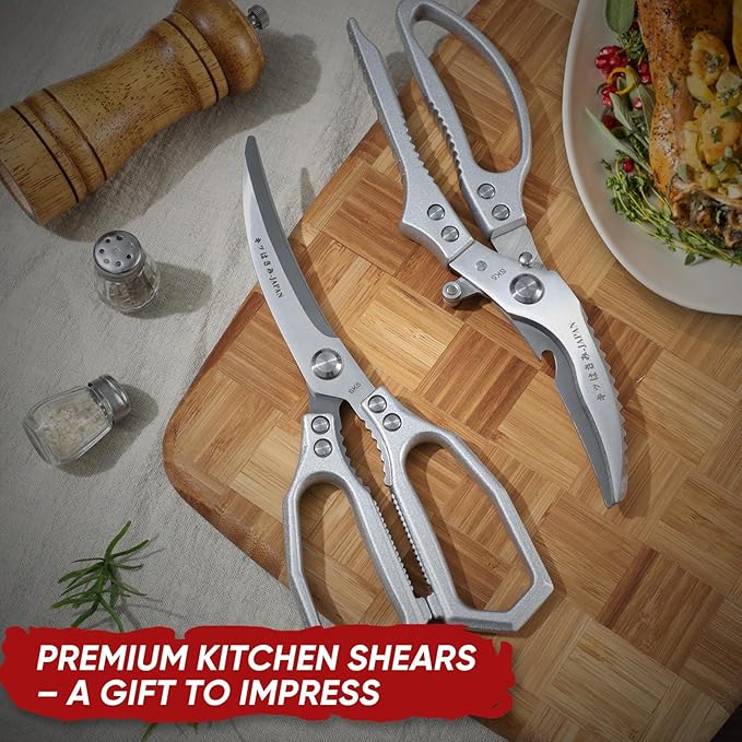 TIVOLI Kitchen Scissors Set Silver,Japanese Stainless Steel Kitchen Shears for Food, Heavy Duty Poultry Shears,Meat Scissors for Chicken Bones,Korean BBQ and Turkey,Ideal Gift