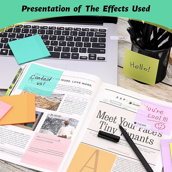 SYMDROMIA Transparent Sticky Notes, 3"x3" Clear Post Translucent Sticky Notes with See Through Self-Adhesive Sticky Pads for Office School College Supplies, 800 Sheets Soft Macron