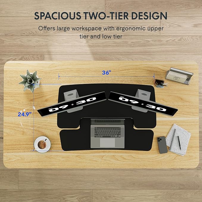 FLEXISPOT 36-inch Standing Desk Converter Height Adjustable Sit to Stand Up Workstation, Dual Monitor and Laptop Riser with Wide Keyboard Tray, Black