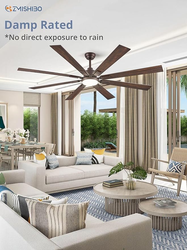 ZMISHIBO 72 inch Oil Rubbed Bronze Ceiling Fans with Lights and Remote, Indoor/Outdoor Farmhouse Ceiling Fan for Living Room Patio, 6 Speed Reversible Quiet DC Motor, 3CCT, Dual Finish Blades