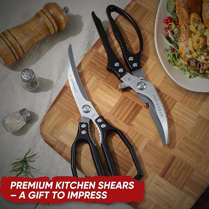 TIVOLI Kitchen Scissors Set Black,Japanese Stainless Steel Kitchen Shears for Food, Heavy Duty Poultry Shears,Meat Scissors for Chicken Bones,Korean BBQ and Turkey,Ideal Gift