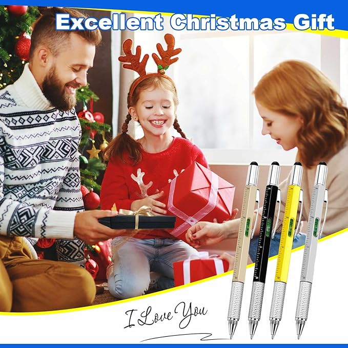 Zhanmai 168 Pcs Multi Tool Pen Bulk 6 in 1 Tool Pens Screwdriver Gadgets Screwdriver Ruler Level Gauge Ballpoint Pen for Men Christmas Birthday Gift(Gold, Black, Silver,Yellow)