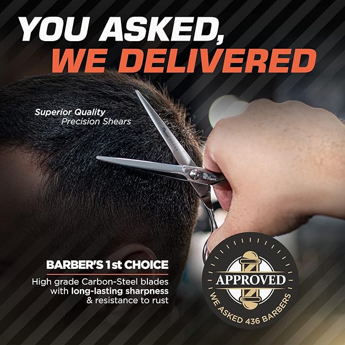 Professional Hair Scissors 7 Inch with Extremely Sharp Blades, 440C Steel Hair Cutting Scissors, Durable, Smooth Motion & Fine Cut, Barber Scissors with Elegant Sheath, Cleaning Leather & Key