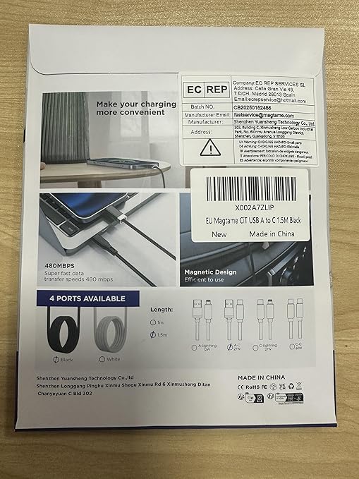 StayCable 5FT USB A to USB C Cable with Built-in Magnetic Holder for Nightstand, Desk and Car, 3A Fast Charging Anti-Fall Cord with 2 Adhesive Metal Plates, Braid Type-C Data Cable for iPhone 16