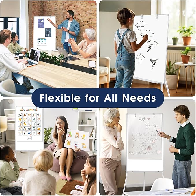 Magnetic Whiteboard Easel, 36"x24" Height Adjustable Dry Erase Board with Stand, Large Aluminium Frame White Board for Teaching, Flipchart Standing Writing Board for Office, Home (White)