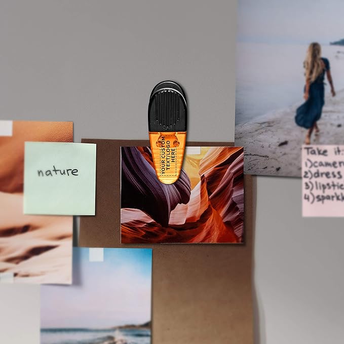 100 Magnetic Memo Holders Set - Customizable Text, Logo - Large Clip, Plastic - TOrange