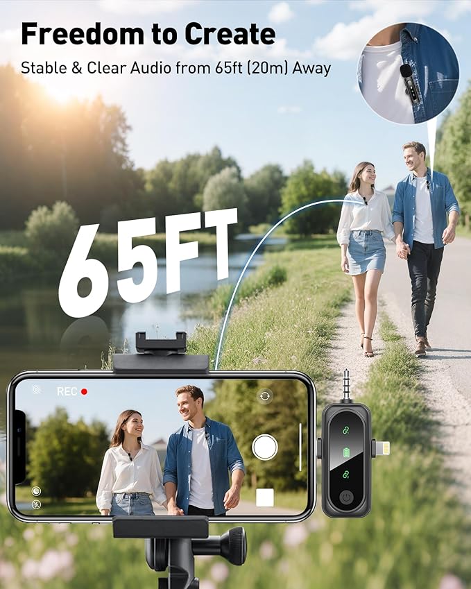 Wireless Lavalier Microphone for iPhone, Android, USB C, PC, Camera Video Recording 4 in 1 Clip-on Mics with Rotatable Clip&Denoise Recording, for Vlog Tiktok YouTube Podcast Content Creator