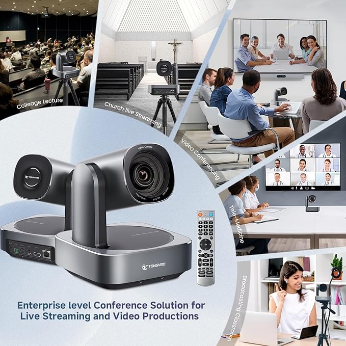 AI Auto-Tracking PTZ Camera 20x Optical Zoom HDMI USB IP Live Streaming Camera 1080P 60fps Video Conferencing System POE Supply for Church Services Worship Education Work with Zoom Team vMix OBS