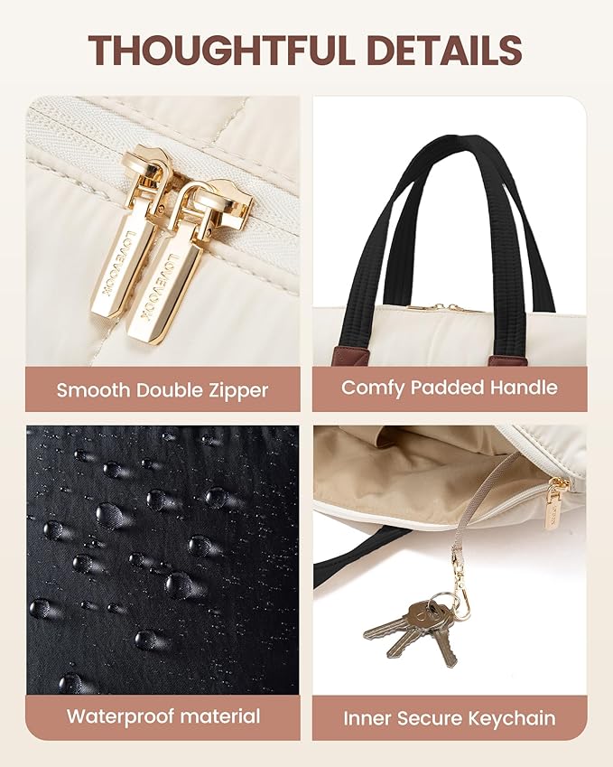 LOVEVOOK Tote Bag for Women,Light Puffer Tote Bag with Multi-pockets,Stylish Carry on Laptop Bags for Daily,Travel,Work,Gym