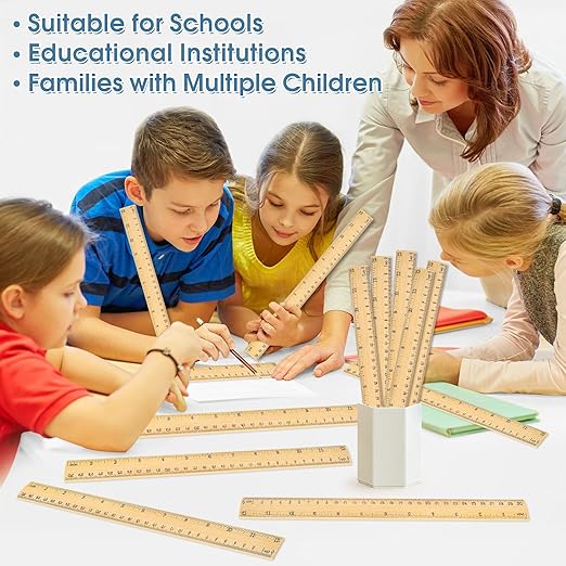 100 Pack Wooden Ruler 12 Inch, Rulers Bulk for Classroom, Wood Ruler with Centimeters and Inches, 2 Scale Measuring Rulers for Kids Students Teacher, Ideal Back to School Office Home Supplies
