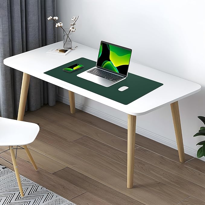 AFIING Dual-Sided Desk Pad, Natural Cork & PU Leather, Desk Mat Protector Non-Slip, Waterproof, Easy Clean,Large Mouse mats for Office and Home Work(Dark Green, 31.5"x17")
