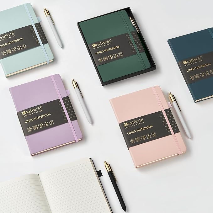 &And Per Se Lined Journal and Pen Set, A5 Hardcover Notebook, 160 Pages 100GSM Thick Paper-Gifts for Men Women, for Work, Business, School or Home Writing (Pink)