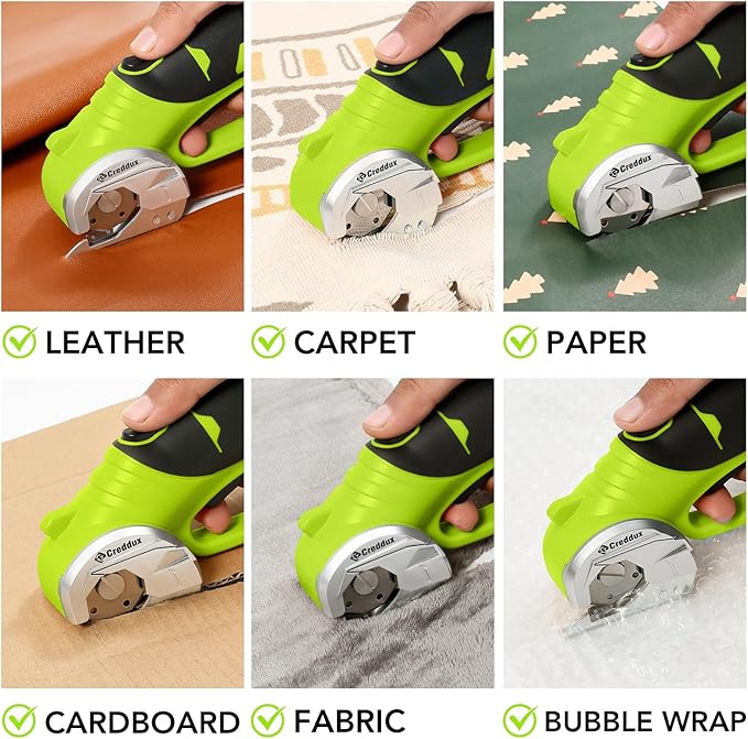 4v Cordless Electric Scissors, Electric Box Cutter With LED Light and Safety Lock, Cardboard Cutter, Rotary Cutter for Cardboard Leather Carpet Plastic Green
