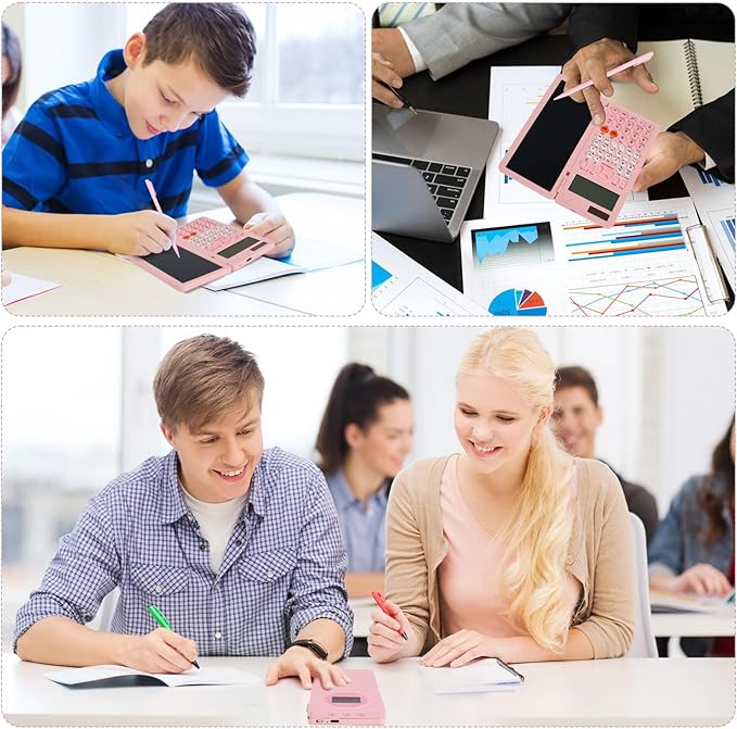 Scientific Calculators, Rudnia Pink Calculator with Alarm Clock, 417 Functions Desktop Calculator Rechargeable, Calculator for School & College Students (Pink)