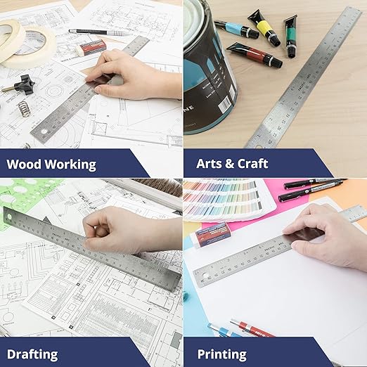 Stainless Steel 36 Inch Metal Ruler Non-Slip Rubber Back, with Inch and Metric Graduations