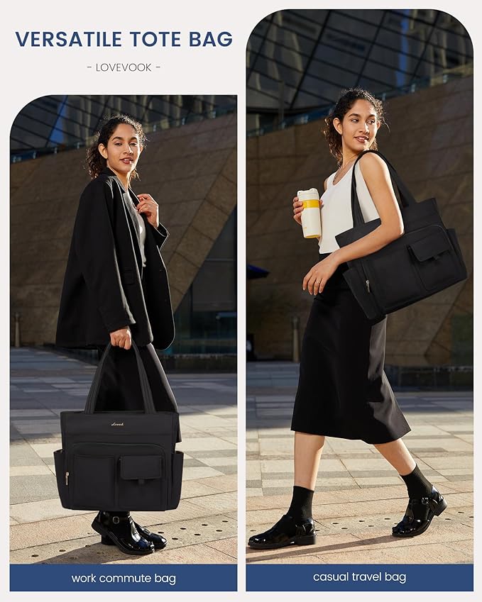 LOVEVOOK Tote Bag for Women,Light Puffer Tote Bag with Multi-pockets,Stylish Carry on Laptop Bags for Daily,Travel,Work,Gym