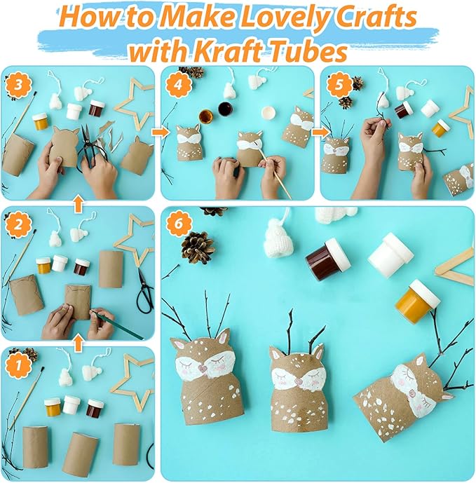 120-Pack Brown Cardboard Tubes for Crafts (1.5x3.4 Inch) | Bulk Kraft Paper Rolls for Kids DIY, Classroom Art Supplies, STEM Projects & Holiday Decor - Crush Resistant & Eco-Friendly