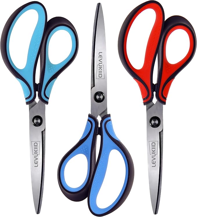 8.5 Inch Left Handed Scissors for Left Handed Supplies & Gifts, 3-Color Comfort Grip,Sharp Pointed Tip for Precise Control,Ideal for Adult, Office, Craft, Fabric, Kitchen, School.
