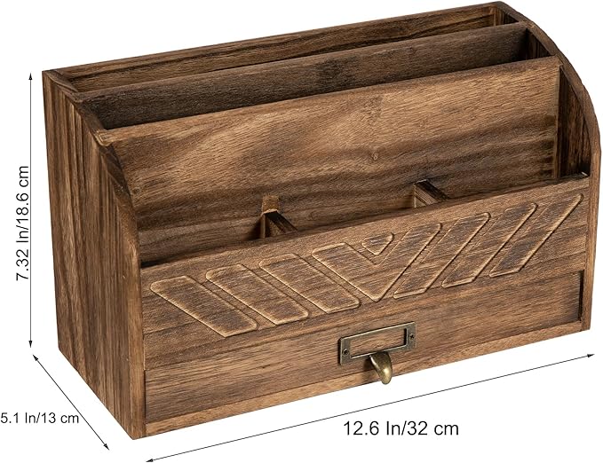 VERGOODR Solid Wooden Desk Drawer Organizer Desktop File Sorter,Desktop Mail Organizer with Handle For Office Supplies,Office Desk Accessories & Workspace Organizers for Home Organization (Brown)