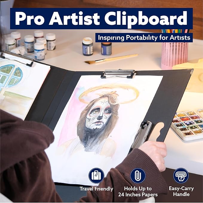 18x24 Clipboard - Foldable 18x24 File Folder & Drawing Board - Folds to 11x17 Clipboard, 4 Clips, Corner Protectors, Portable Art Portfolio, Architecture Folder, 11x17 Binder, Portfolio Binder (Black)