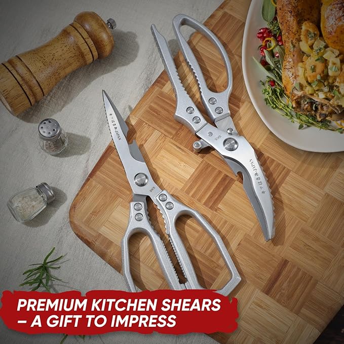 TIVOLI Kitchen Scissors Set Silver,Japanese Stainless Steel Kitchen Shears for Food, Heavy Duty Poultry Shears, Food Scissors for Meat,Chicken Bones and Turkey,Ideal Gift
