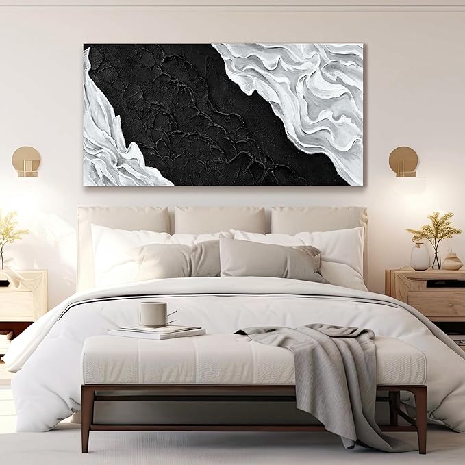 YISXINOAG Large Abstract Wall Art For Living Room Black And White Canvas Art Wall Decor Picture Painting Maximalist Decor Artwork For Bedroom Dinning Room Canvas Art Modern Home Wall Decor 29x58 In
