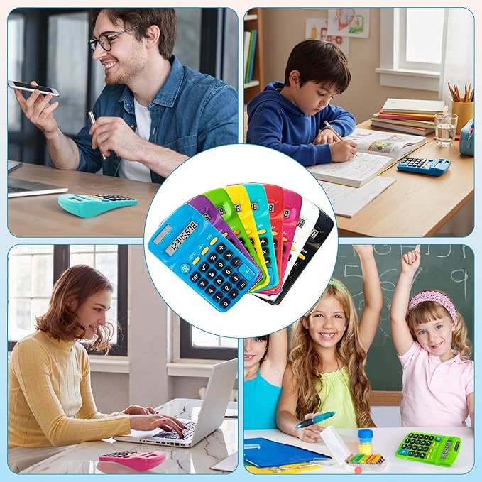 18 Pack Pocket Calculator Bulk: 8 Digit Hand Held Basic Calculator Small Solar Battery Dual Power Mini Calculators for Classroom Students Desktop School Home Office (Multicolor, 18 Pcs)