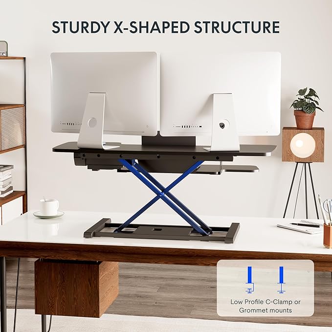 FLEXISPOT 42 inch Electric Motor Desk Converter, Height Adjustable Motorized Stand up Desk Riser with Quick Release Keyboard Tray, Black Monitors and Laptop Workstation