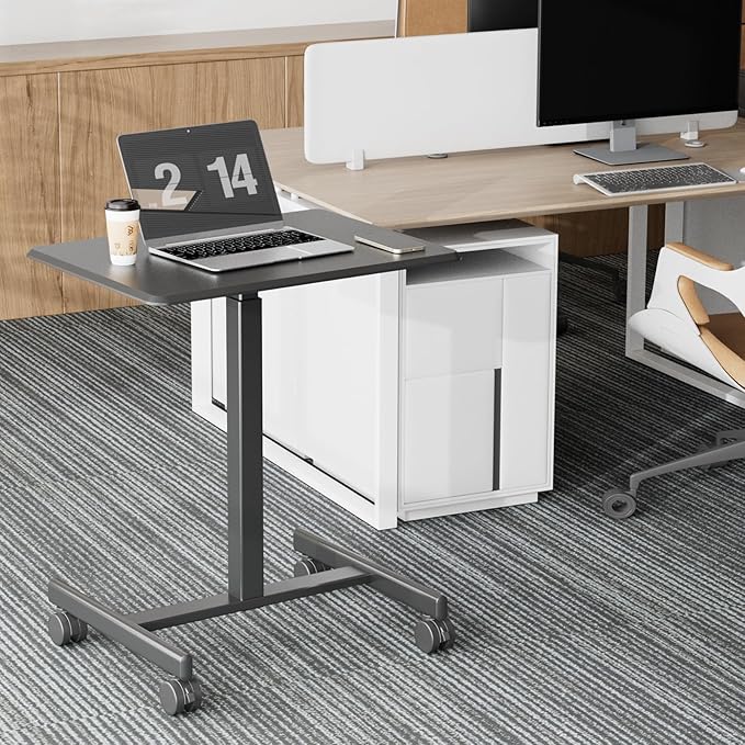 NEWBULIG Rolling Standing Desk Adjustable Height Black, Mobile Standing Desks with Wheels, Portable Table Medical Rolling Computer Cart, Podium Stand with Metal Frame for Teacher Classroom Laptop