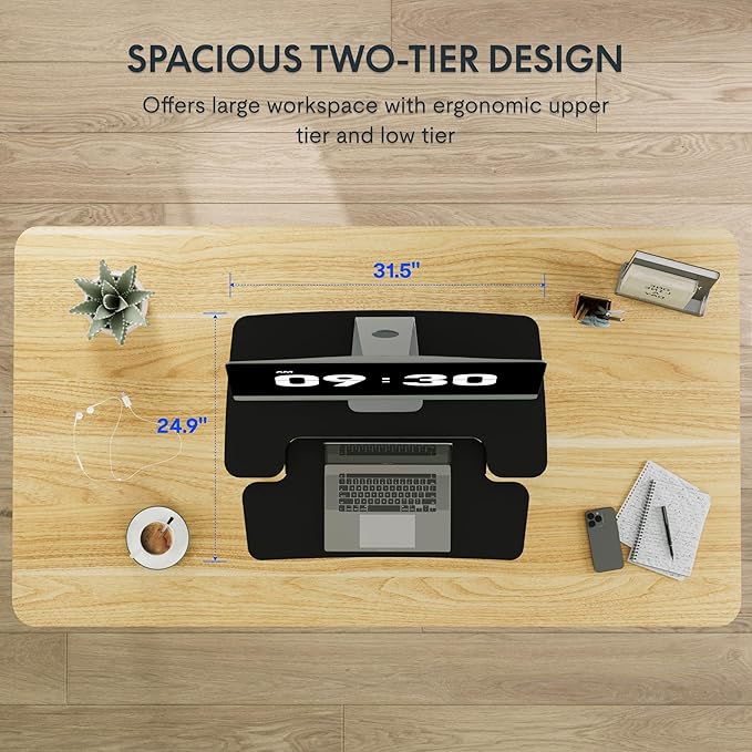 FLEXISPOT 32-inch Height Adjustable Standing Desk Converter, Quick Sit to Stand Tabletop Dual Monitor and Laptop Workstation with Wide Keyboard Tray, Black