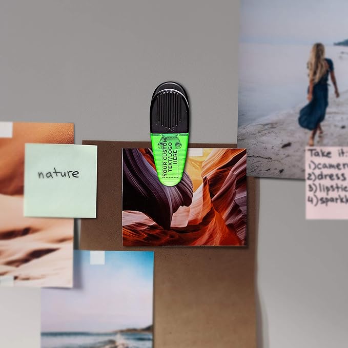 100 Magnetic Memo Holders Set - Customizable Text, Logo - Large Clip, Plastic - TGreen