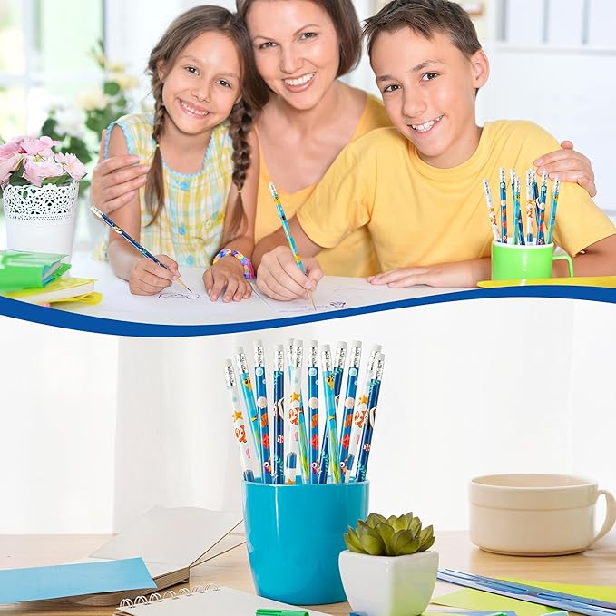 Xqumoi 60Pcs Tropical Fish Pencils with Eraser - Sea Animal #2 HB Pencils, Back to School Classroom Student Rewards, School Office Supply Bulk, Party Goodie Bag Fillers Stuffers, Birthday Party Favors