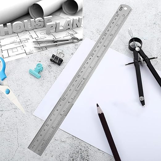 YouOKLight Stainless Steel Ruler 2-Pack, 12 Inch & 30 cm Metal Ruler Dual Scale, Flexible Yet Durable Metric and Imperial for Drawing, Engineering, Sewing, School, Office – Silver