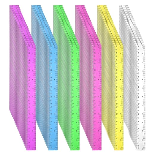 120 Pcs Plastic Rulers Bulk, 12 Inch Plastic Assorted Color Clear Rulers with Inches Centimeters Millimeter, Measuring Drawing Tool for Kids, Ideal Back to School Classroom Office Home Supplies