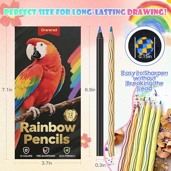 12 Stocking Stuffers Colored Pencils for Kids Adult, Rainbow Pencils Party Favors Art Supplies Drawing Pencil, Back to School Kids Gift, Easter Basket for 8-12 Year Old Curved Line