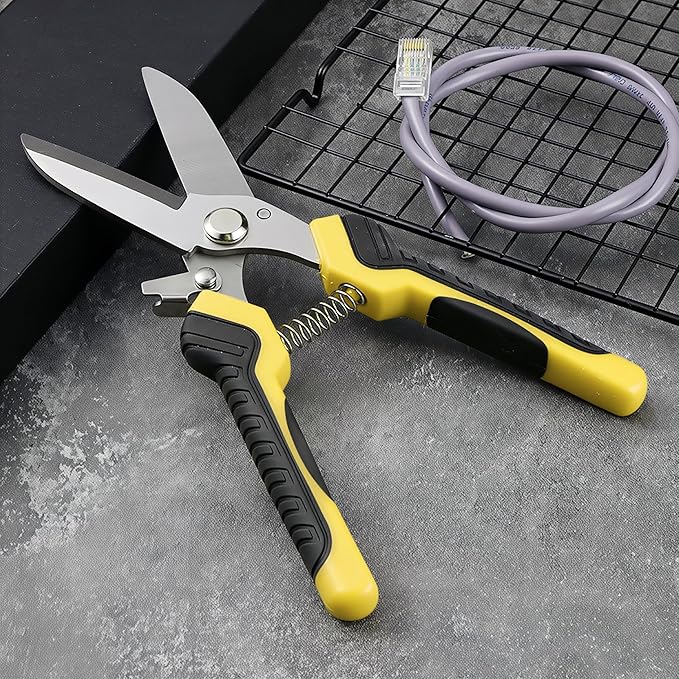 2PCS Scissors All Purpose, Tin Snips for Cutting Metal Sheet, Heavy Duty Industrial Shears, Stainless Steel Serrated Blade, Easy Cutting Wires, Cardboard, Leather, Iron Mesh