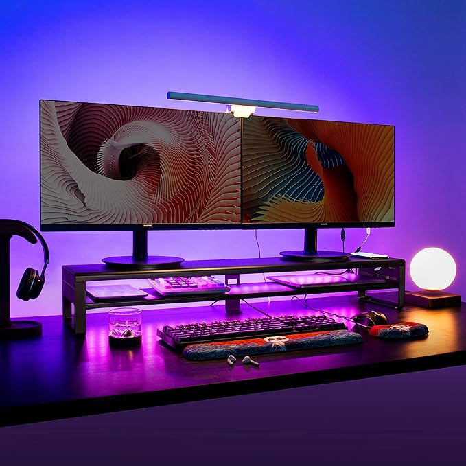 Vaydeer 2 Tiers Dual Monitor Stand USB 3.0 Aluminum Monitor Riser Strong & Sturdy Suitable for Computer,PC Monitor, Laptop, TV, Printer Metal Desk Organizer black