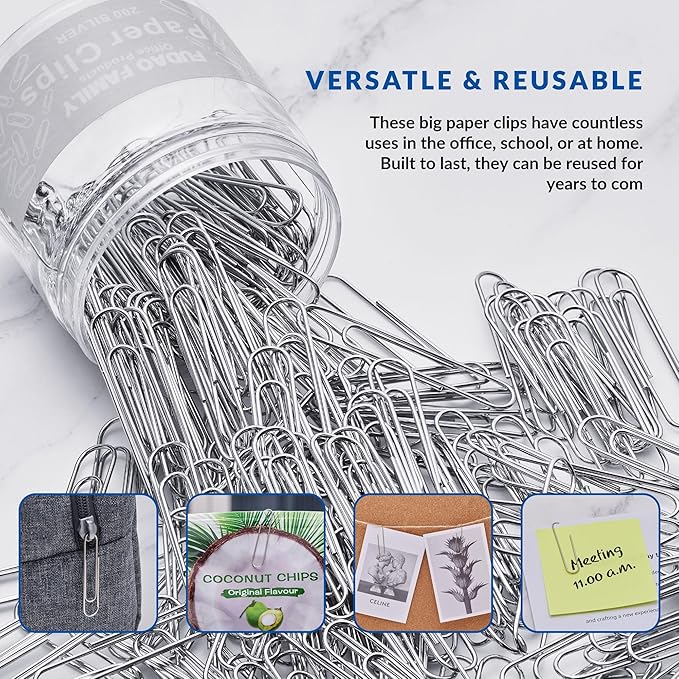 Jumbo Paper Clips, 2 Inch Paper Clip, 200 pcs Large Paperclips