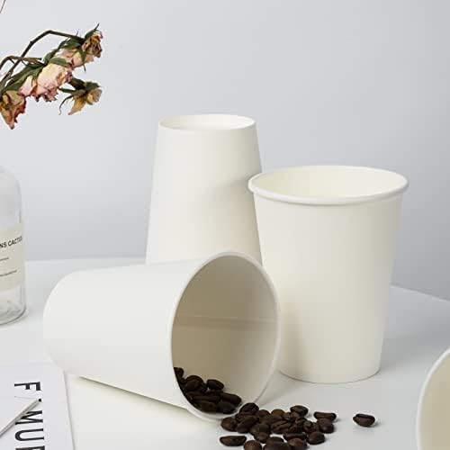 YEEHAW 12 oz 100 Pack Disposable Paper Coffee Cups, White To Go Hot Cups for Coffee, Hot Liquid, Chocolate, Juice, Hot Beverage Drinking Cup, Ideal for Cafes, Bistros, Businesses