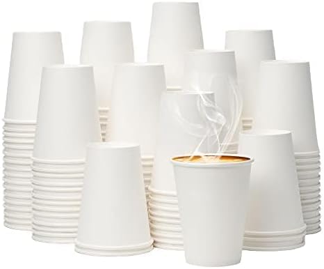 YEEHAW 12 oz 100 Pack Disposable Paper Coffee Cups, White To Go Hot Cups for Coffee, Hot Liquid, Chocolate, Juice, Hot Beverage Drinking Cup, Ideal for Cafes, Bistros, Businesses