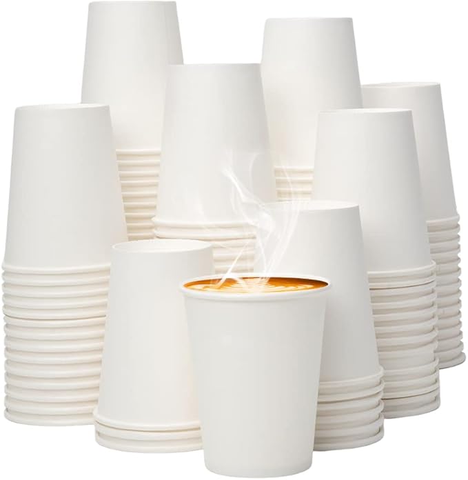 YEEHAW 8 oz 300 Pack Disposable Paper Coffee Cups, White Hot Cups for Hot Beverage Drinkings, Ideal for Cafes, Bistros, Businesses and Family