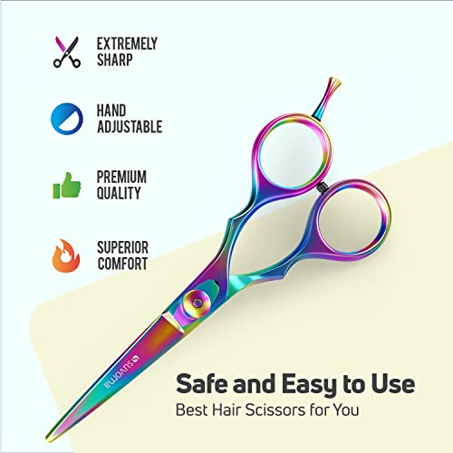 Suvorna 5.5" Multicolor Hair Cutting Scissors for Professionals, Barbers - Hair Shears for Cutting, Trimming, Grooming - Sharp Hair Scissors Professional - Right Hand Barber Scissors for Men and Women