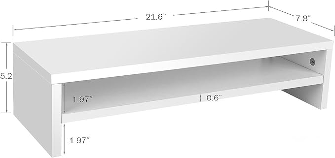 BEYGORM Monitor Stand Riser White, 21.6 inch 2 Tiers Wood Desk Shelf Computer Screen Stand with Storage for Desktop Laptop/Screen/TV/PC/Printer, Desk Shelf Organizer 21.6" L x 7.8" W x 5.2" H