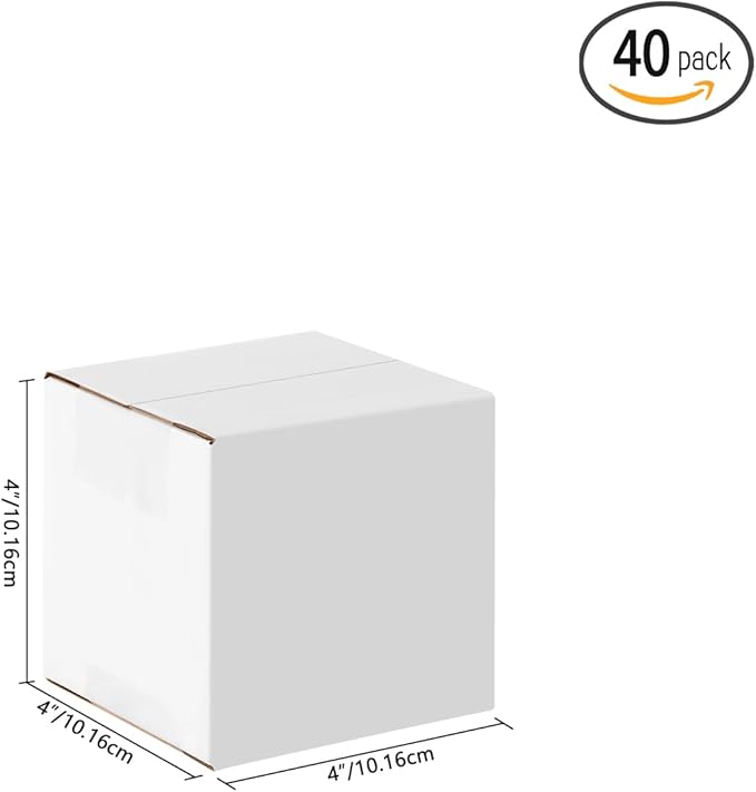 4x4x4 Small Shipping Boxes Set of 40, White Corrugated Cardboard Box for Small Business for Mailing Packaging Gifts