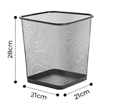 Zuvo Square Mesh Waste Wastebasket Pack of 2 | Lightweight Waste Metal Basket Garbage Can | Metal Trash Bin Ideal for Kitchen Home Office Dorm Living Desk Bedroom, (16 Quart)(Black)(10.1" X 10")