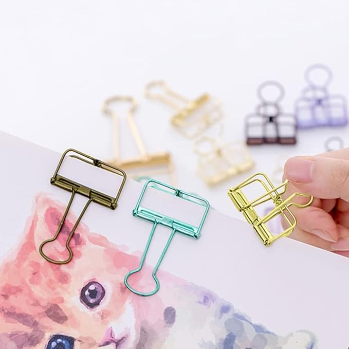 Small Binder Clips, 36 Pack, 3/4 Inch, Standard 19mm, Hollow Out Gold, Capacity 0.31 Inch, Fold Clamp, Wire Clip, Paper Clips, Office Clips, School & Home Use