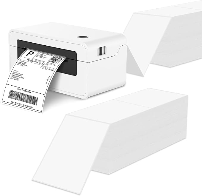 RyhamPaper 4" x 6" Fanfold Direct Thermal Labels - White Shipping Mailing Postage, Perforated, Permanent Adhesive 2000 Per Stack (8 Stacks-16000 Labels)